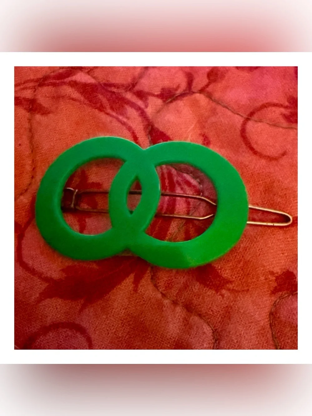 1960’s Mod Green Barrette , Double Circle Design in Kelly Green, Made in France